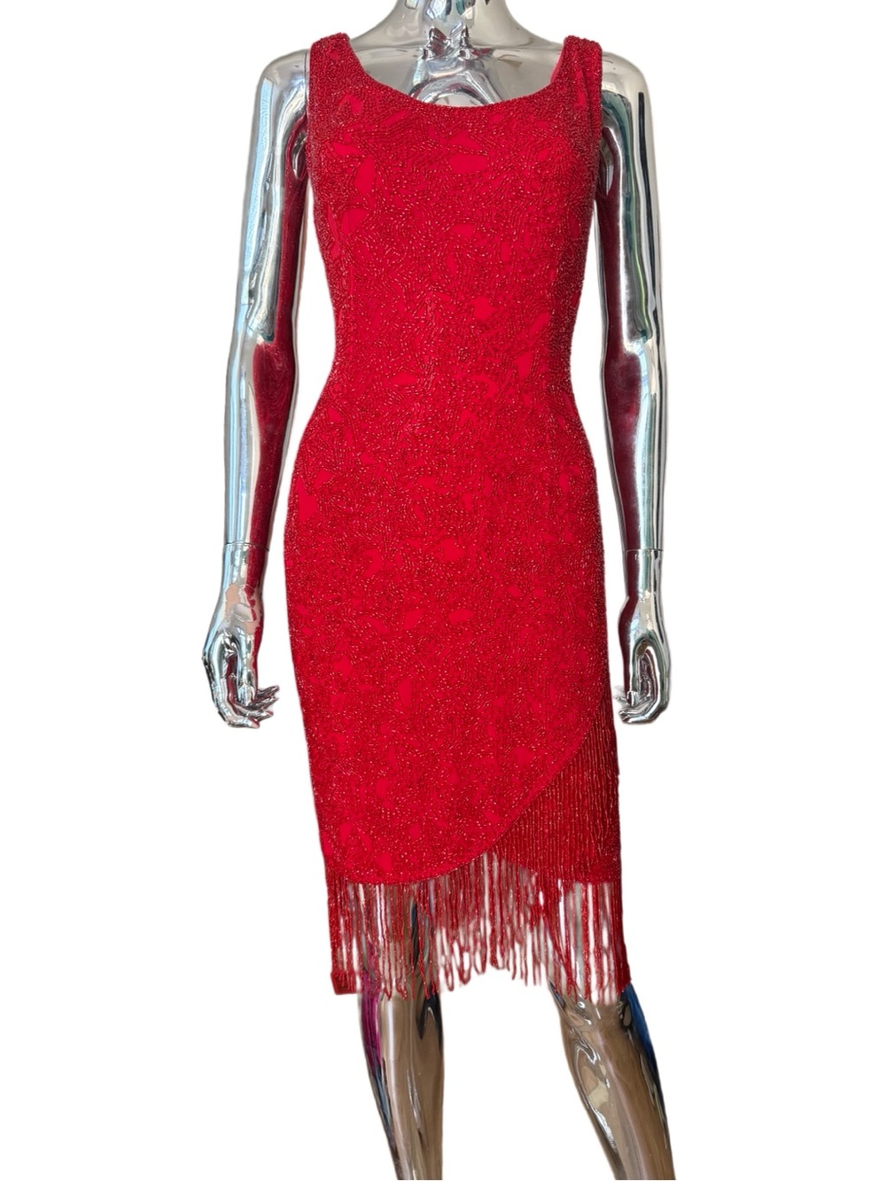 Oleg Cassini Red Beaded Mini Dress
